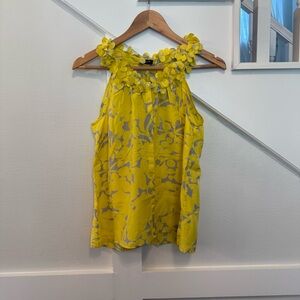 J. Crew Vibrant Yellow and Gray Floral Sleeveless Top size 2